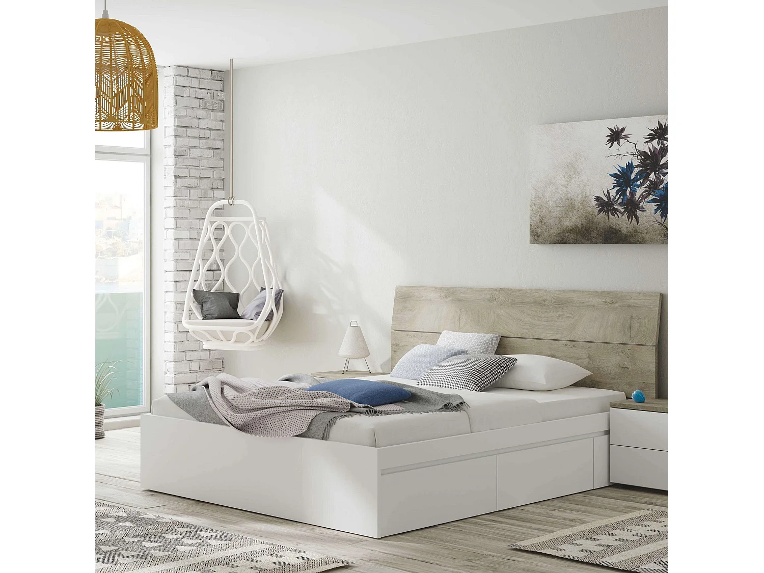 Cama Doble Matrimonio 4 Cajones Blanco Artik Melamina 150x190x37 cm