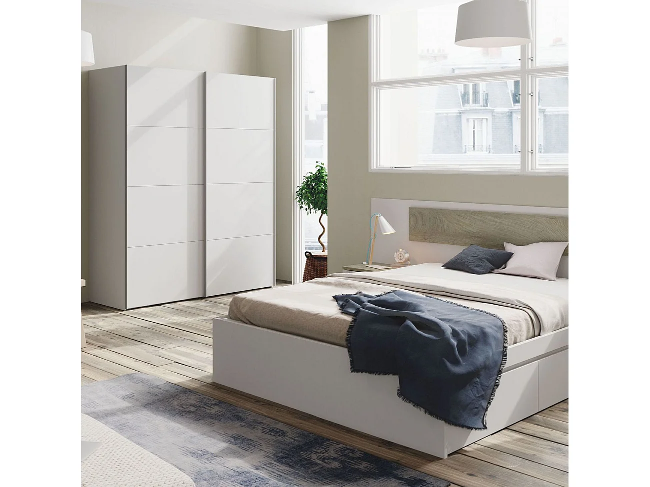 Cama de 150 cm con 4 amplios cajones en blanco artik Kendra Blanco Artik (Blanco Mate)