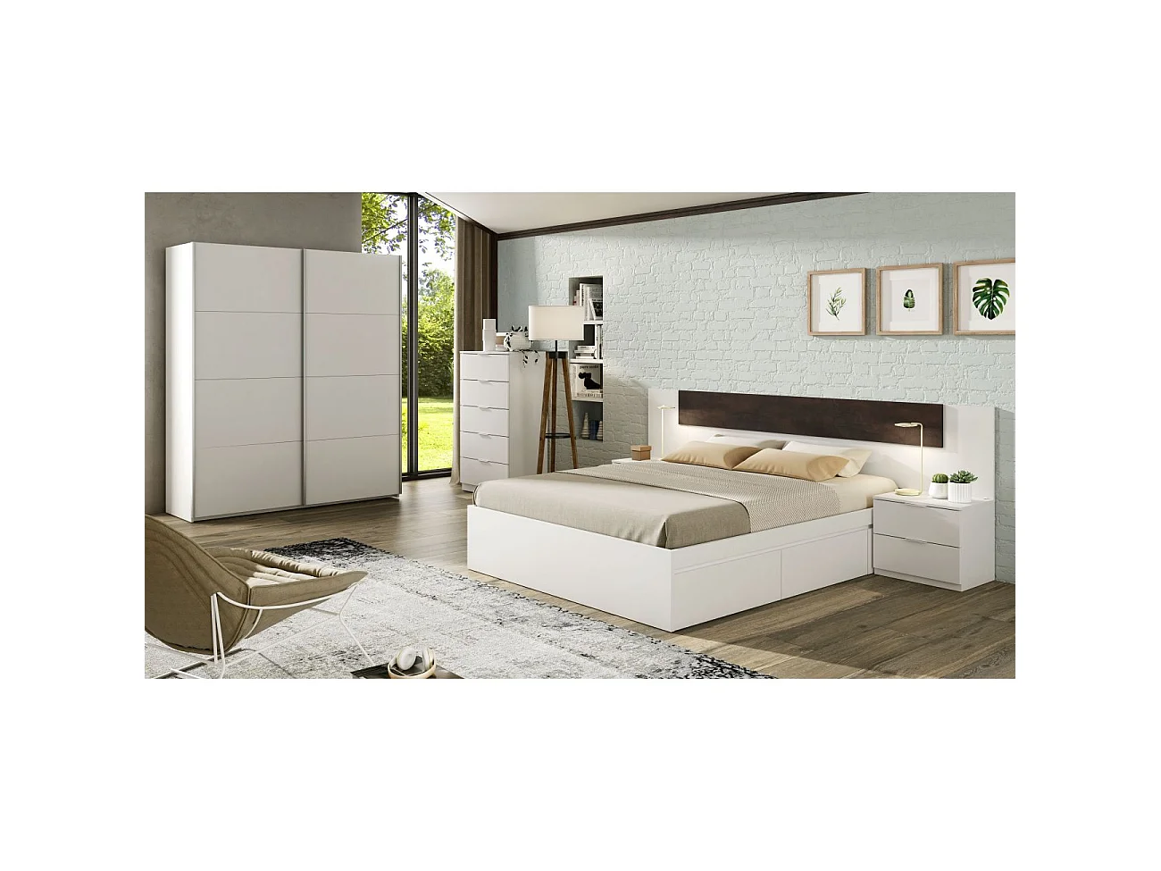 Cama de 150 cm con 4 amplios cajones en blanco artik Kendra Blanco Artik (Blanco Mate)