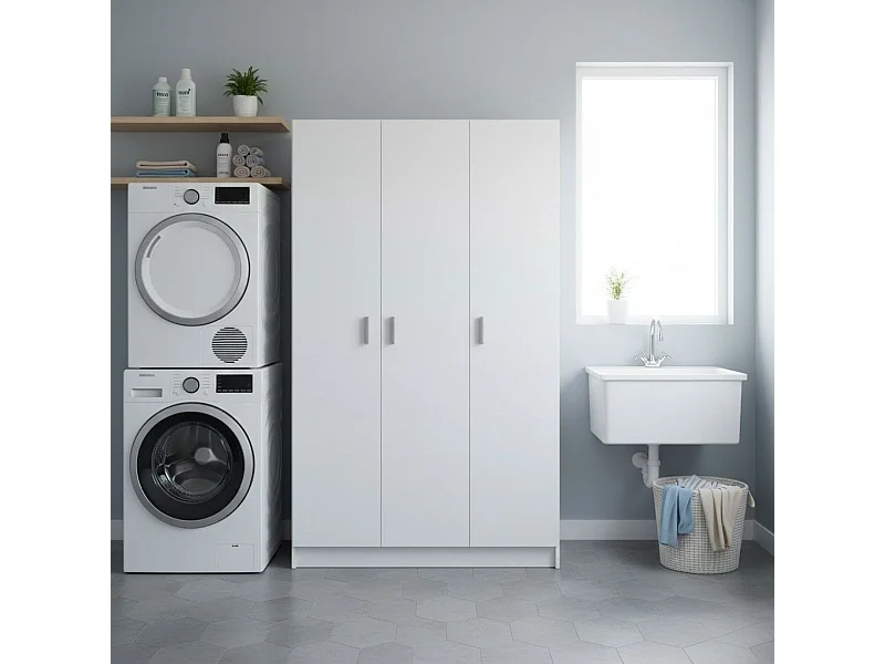 Armario escobero multiusos tres puertas cocina blanco 109x180x37 cm