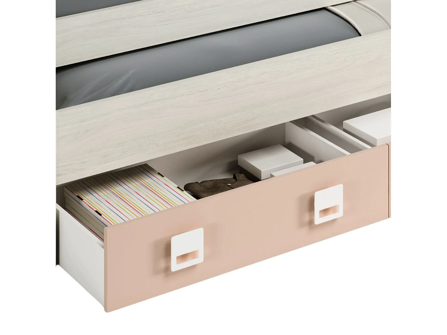 Cama Nido Nube con Estantería Habitación Infantil Blanco y Rosa 199x69x96 cm