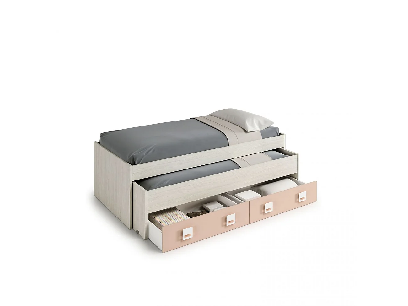 Cama doble juvenil + estante Nube Blanco Alpes - Rosa