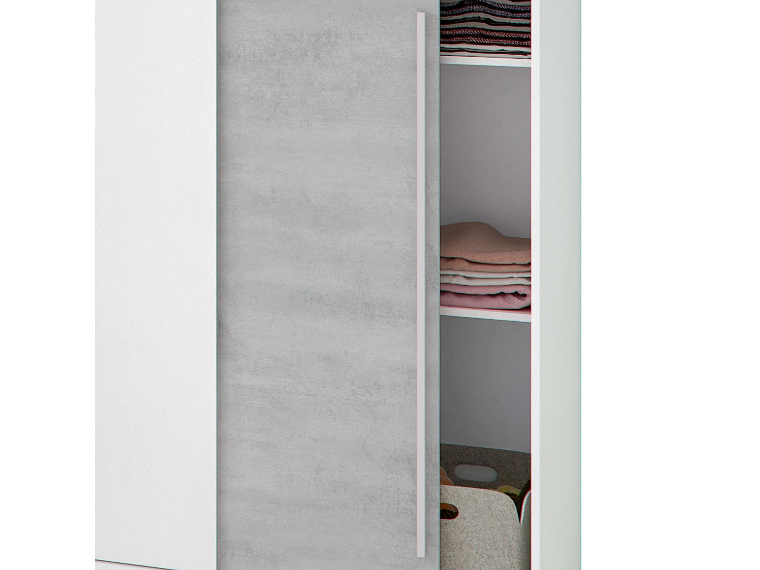 Armoire 2 portes coulissantes blanc Artik et ciment, 200x120x50 cm, design industriel, étagères réglables et barre aluminium