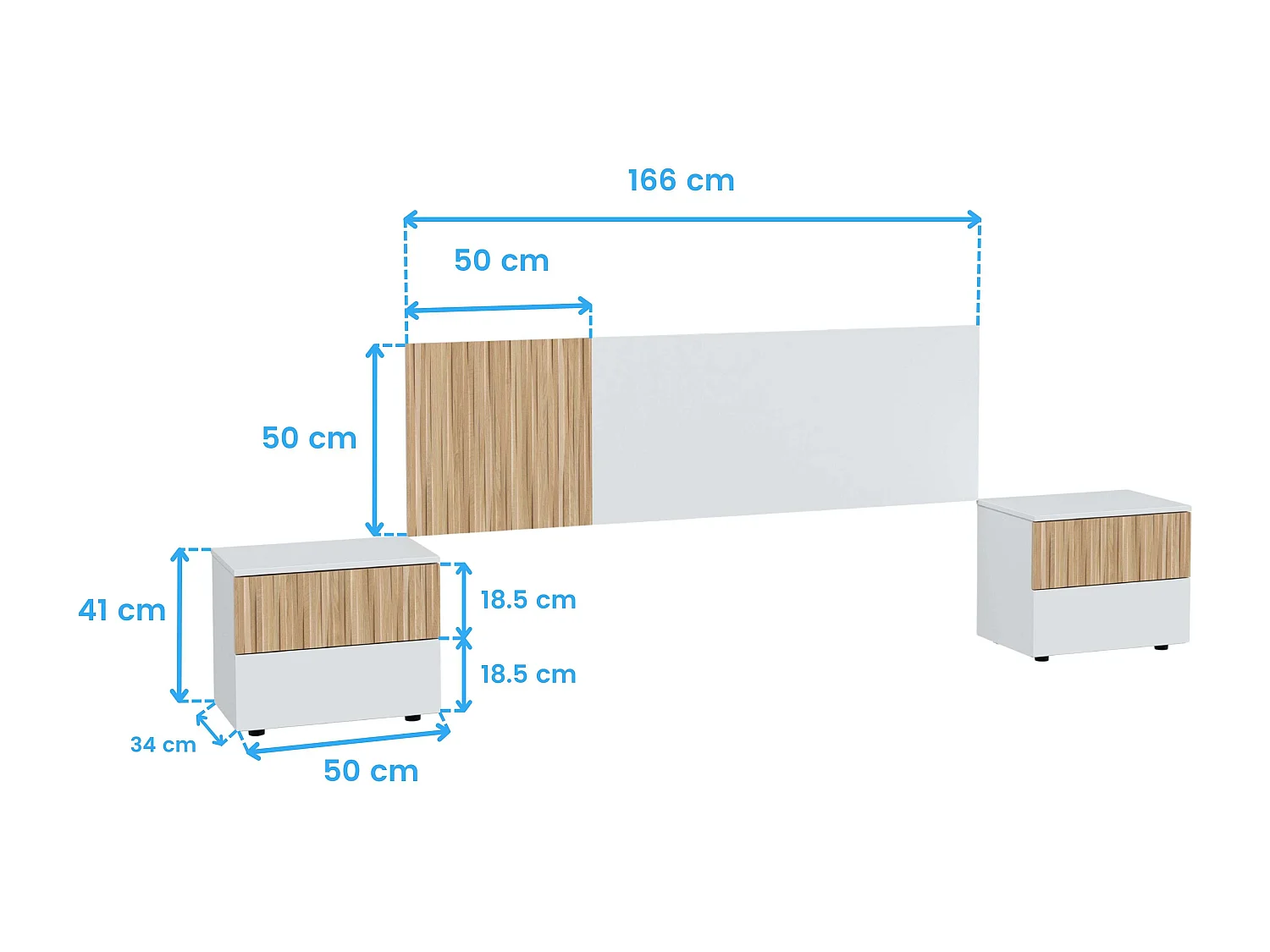Cabecero Matrimonial y Mesitas Ethna Blanco Artik y Natur 266x34 cm