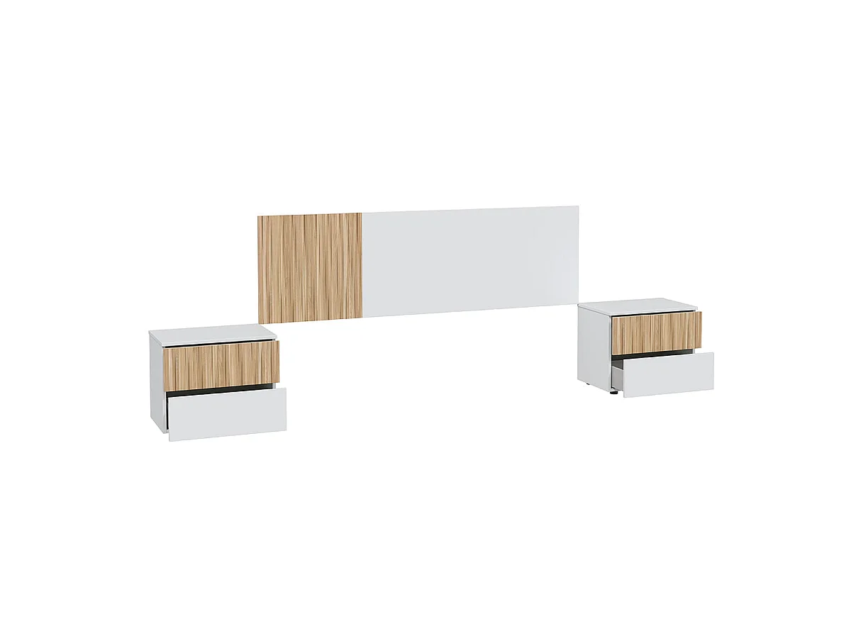 Cabecero Matrimonial y Mesitas Ethna Blanco Artik y Natur 266x34 cm