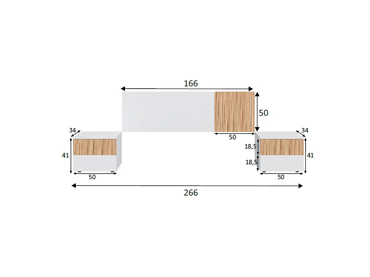 Cabecero Matrimonial y Mesitas Ethna Blanco Artik y Natur 266x34 cm