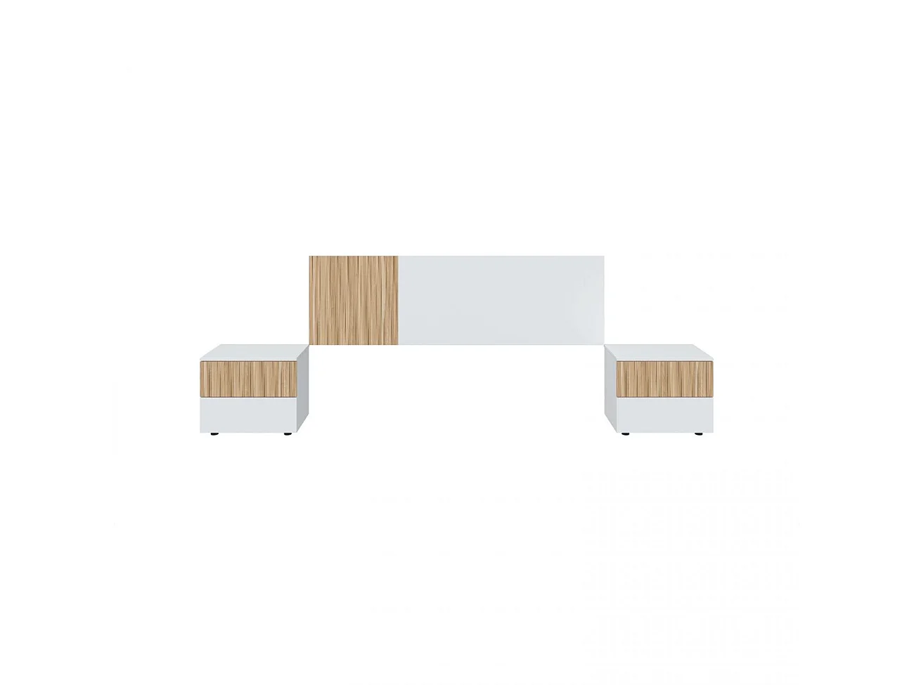 Cabeceira para cama de 135-150 cm e 2 mesas de cabeceira com gavetas Ethna Blanco Artik (Blanco Mate) - Natur