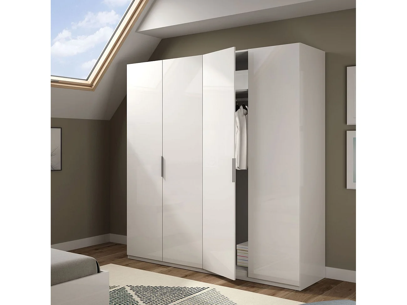 Armario de gran formato con 4 puertas en blanco brillo 180x200 cm Low Cost Blanco Brillo
