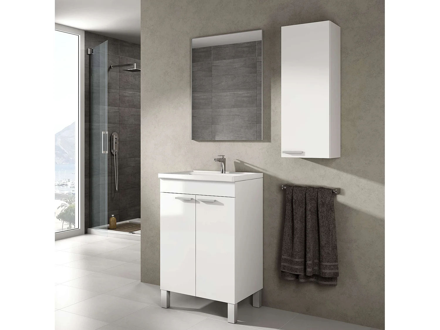 Mueble Baño Camelia Contemporáneo Blanco 2 Puertas + Espejo 50x80x40 cm