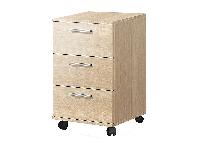 Caisson commode à 3 tiroirs avec roulettes coloris chêne - Longueur 42 x Hauteur 68 x Profondeur 35 cm