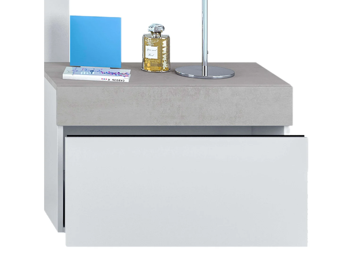 Cabezal 2 mesitas cama mat. 135/150 cm blanco y cemento indust.