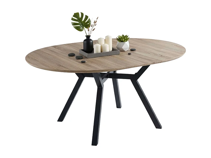 Mesa Comedor Alfa Extensible 120/160cm Melamina Roble/Negro, Patas Metal