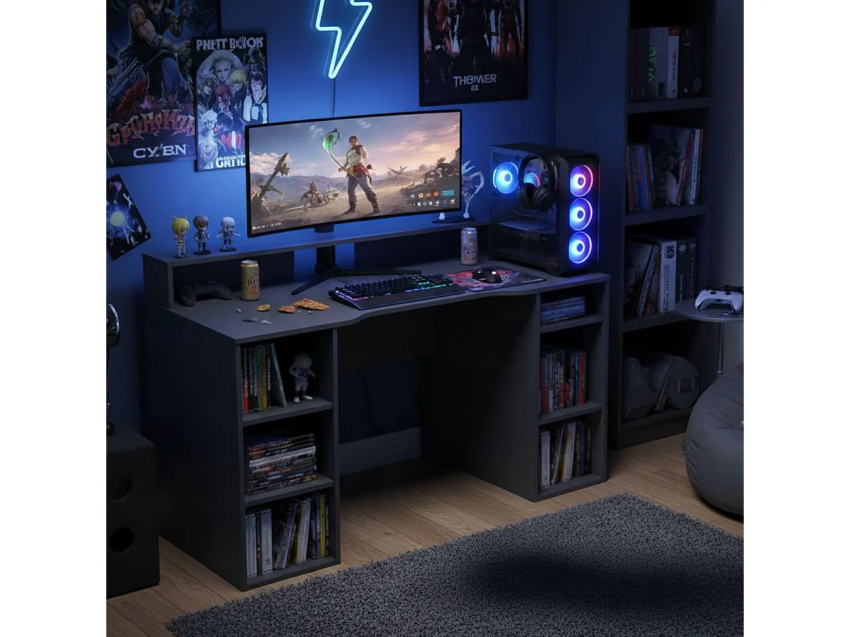 Mesa Escritorio Gamer Ozone Gris Reversible 136x88x67 cm