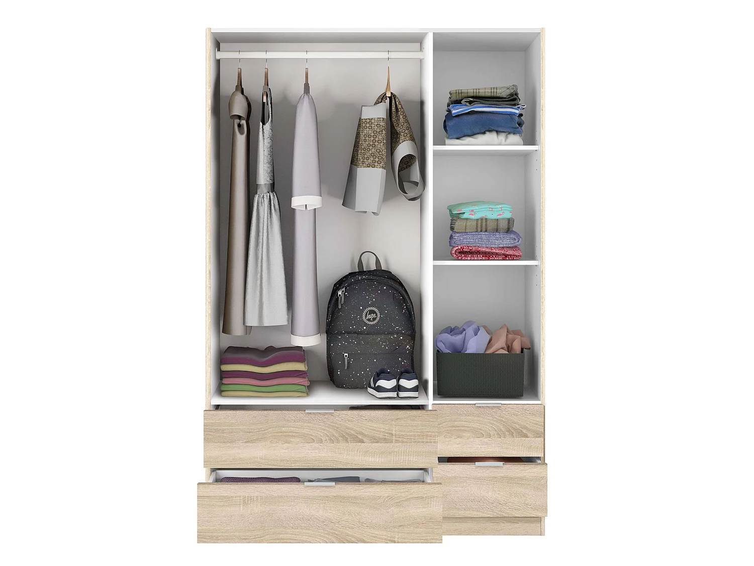 LCX 135 roupeiro 3 portas e 4 gavetas Carvalho canadiano