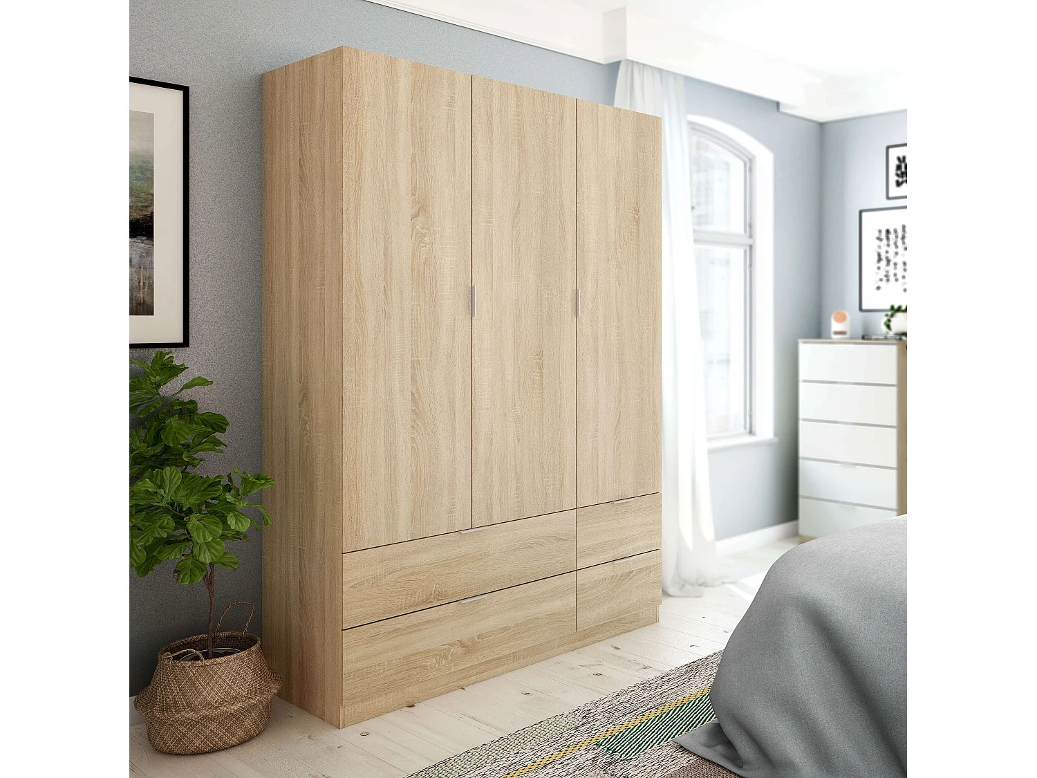 LCX 135 roupeiro 3 portas e 4 gavetas Carvalho canadiano