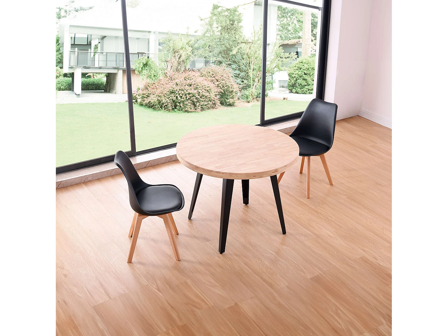 Mesa Salón Redonda Fija Bali Roble Nordish/Negro 76x100x100 cm