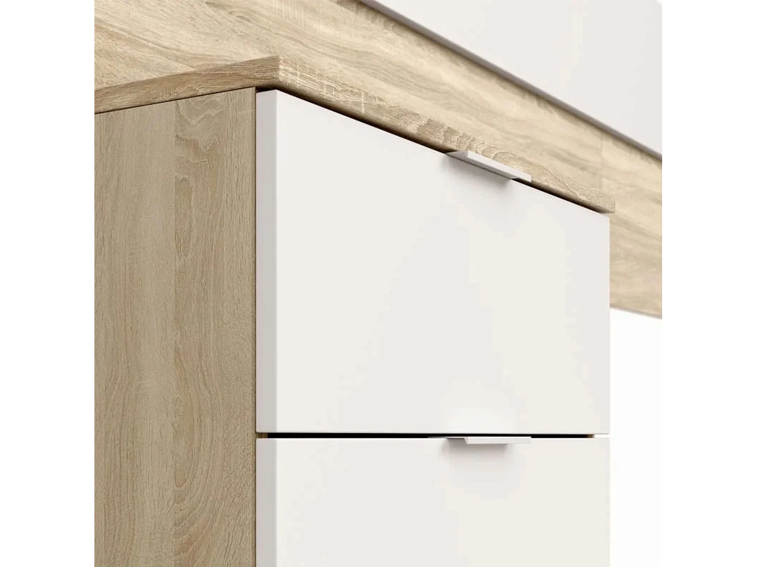 Cabecero Matrimonio con 2 mesitas Blanco y Roble, mesillas incl. 247x95x38 cm