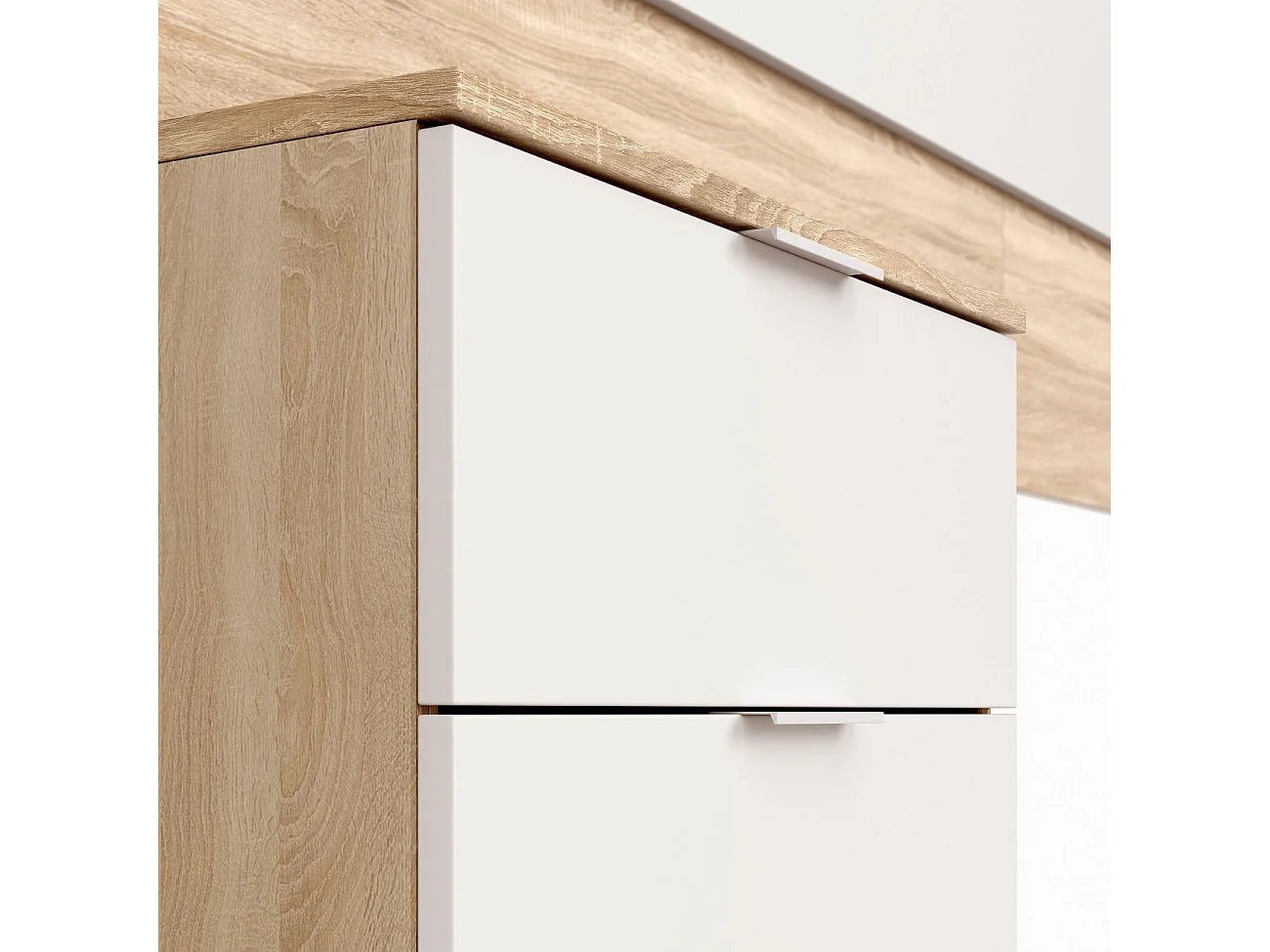 Cabecero Matrimonio con 2 mesitas Blanco y Roble, mesillas incl. 247x95x38 cm