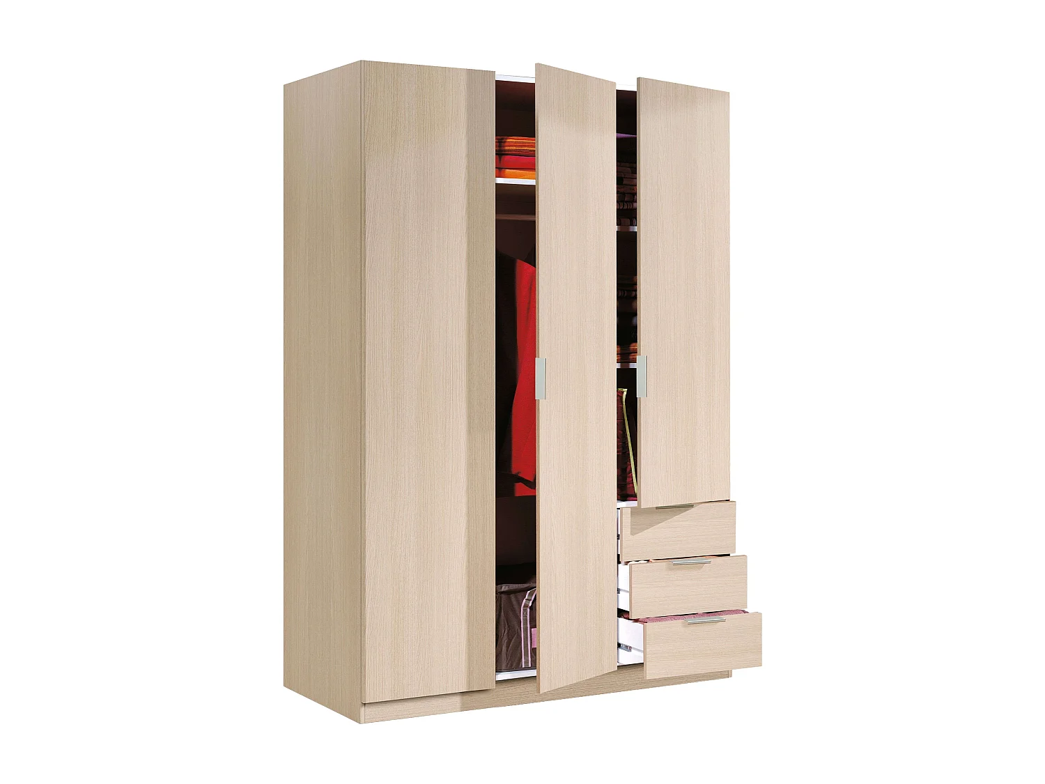 Armario Andy Melamina Roble, 3 Puertas y 3 Cajones, Dormitorio 121x180x52 cm