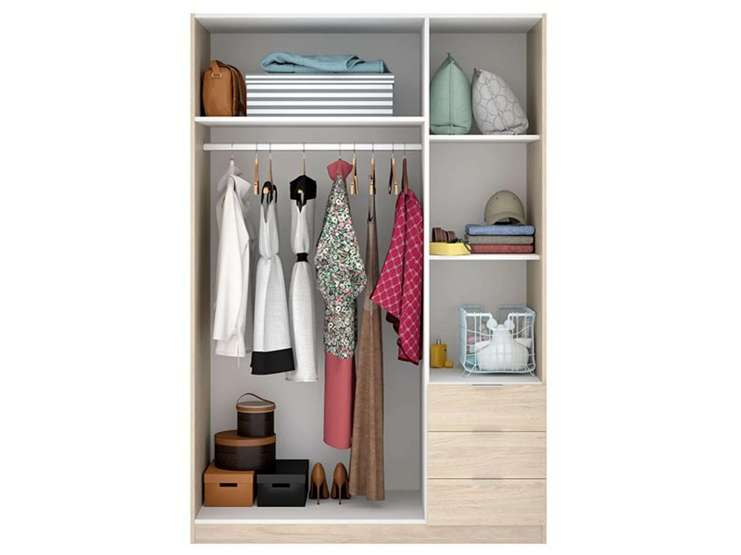 Armario Andy Melamina Roble, 3 Puertas y 3 Cajones, Dormitorio 121x180x52 cm