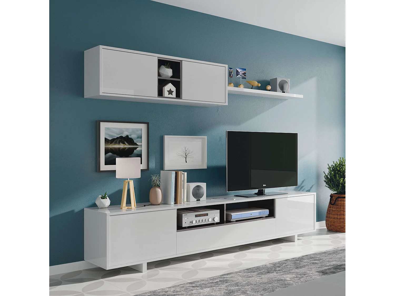 Mueble Salón Comedor Modulo 200+105 cm Color Blanco Belus