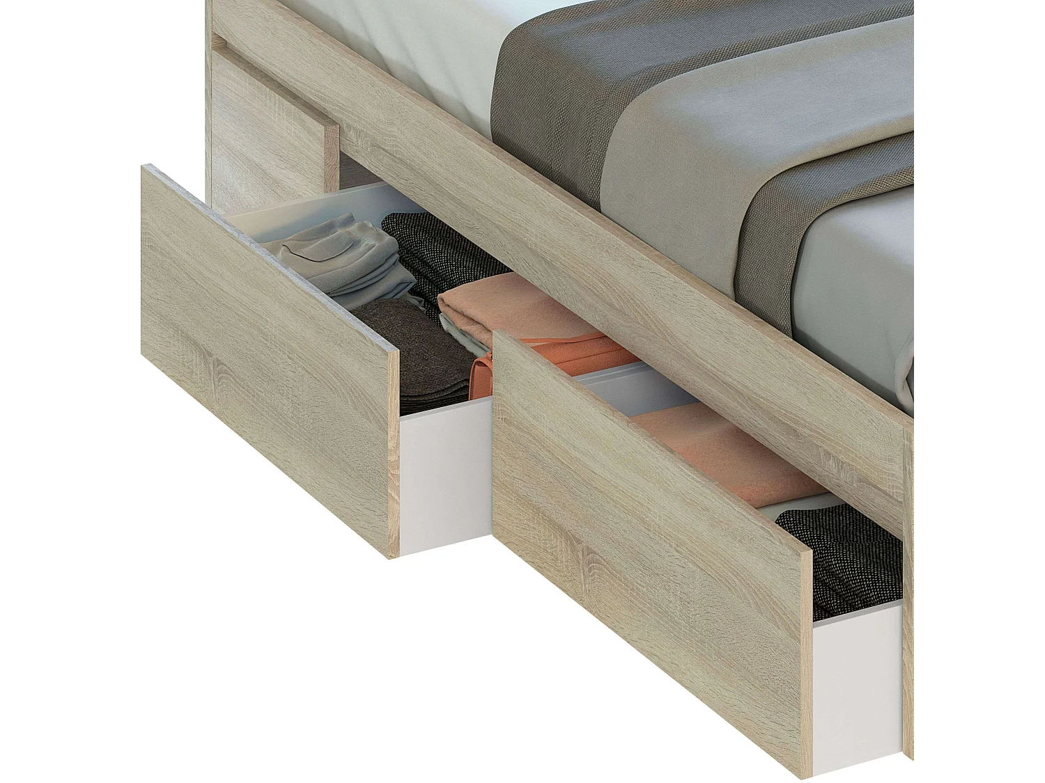 Cama matrimonio c/4 cajones inferior Color Roble Canadian 37x156x196 cm