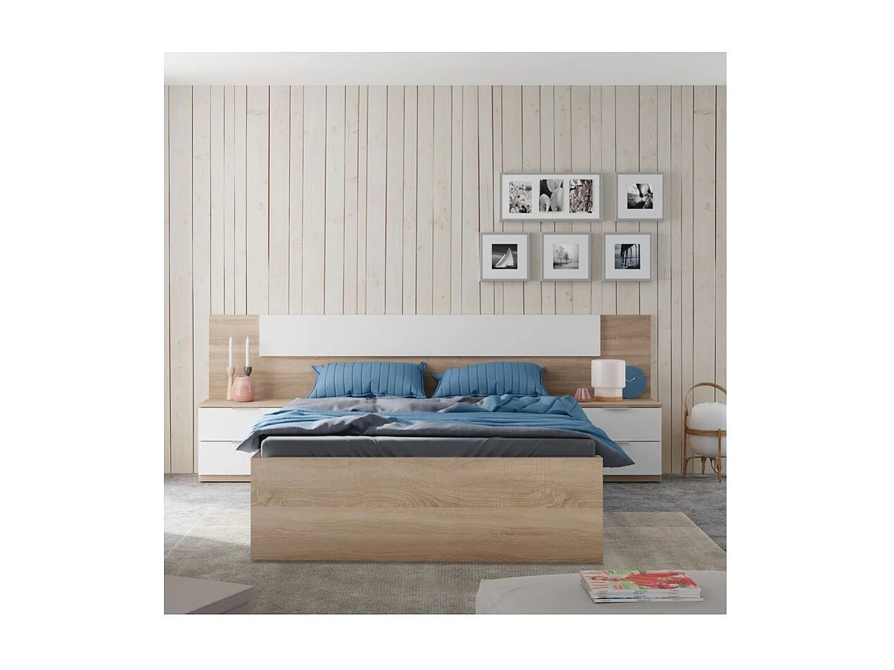 Cama matrimonio c/4 cajones inferior Color Roble Canadian 37x156x196 cm