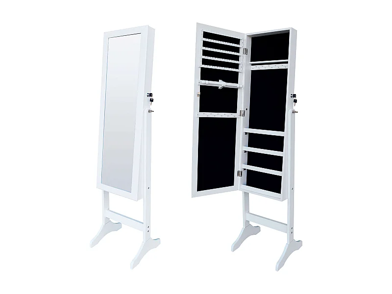 Espejo Joyero Pie Habitación Dormitorio Blanco 36x155x40 cm