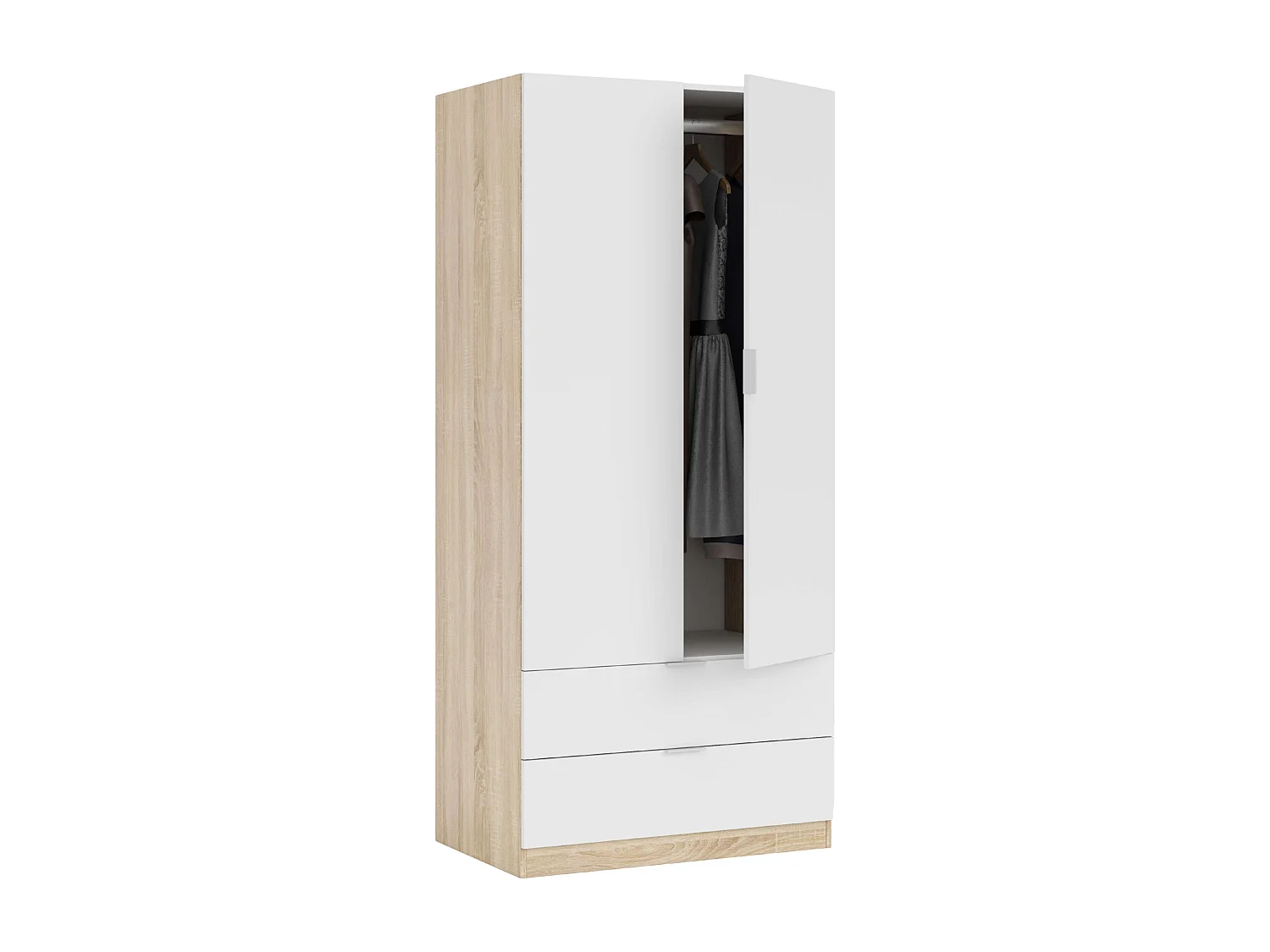 Armario Low Cost 2 puertas 2 cajones Blanco Artik (Blanco Mate) - Roble Canadian
