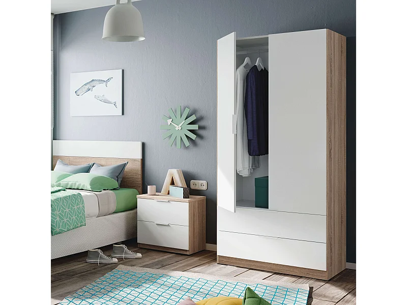 Armario Juvenil/Infantil Luca 2 puertas Roble Artesano/Blanco Mate 82x52x180 cm