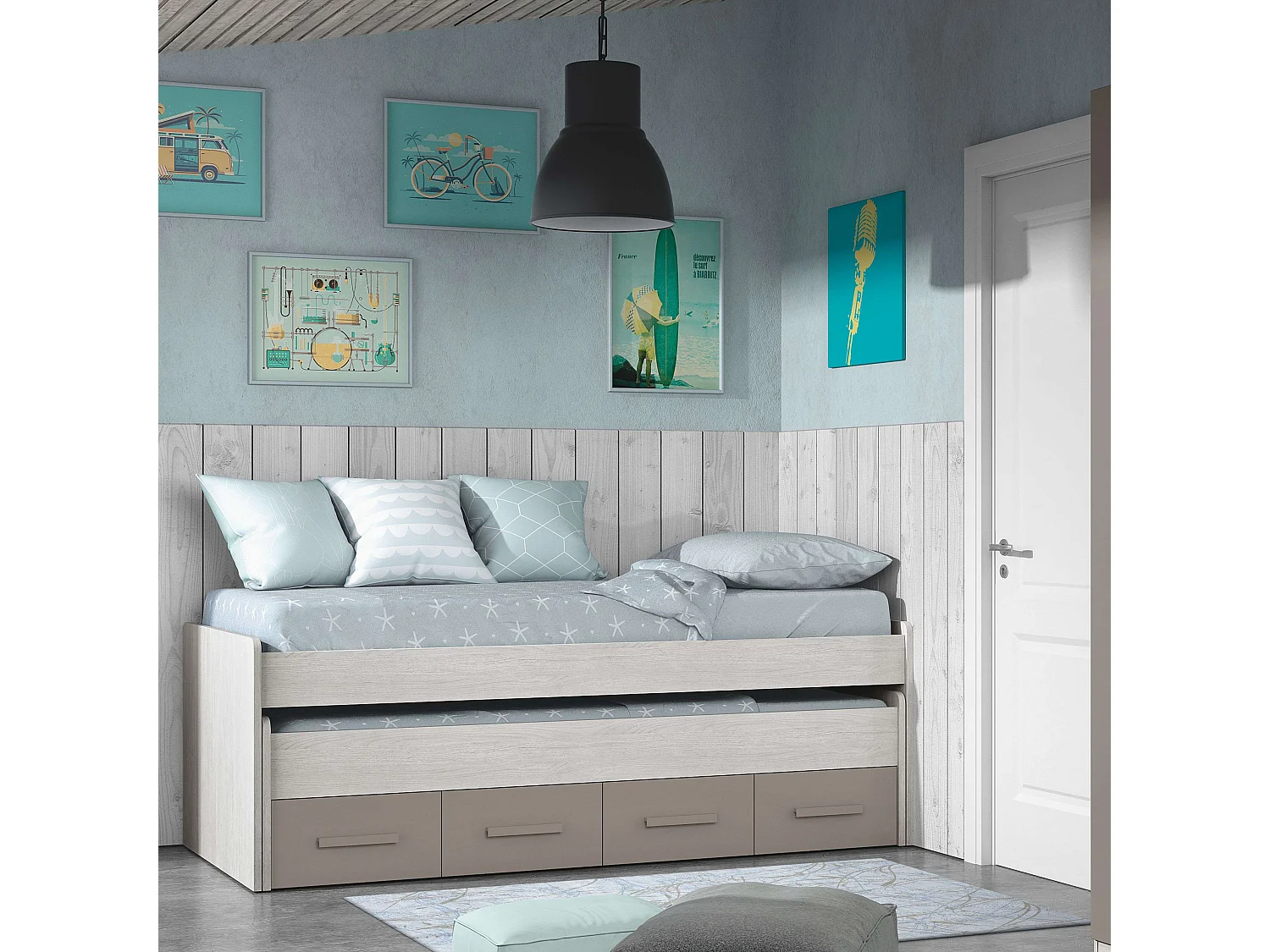Cama Nido Juvenil c/ cajones Basalto blanco alpes 198x69x96 cm