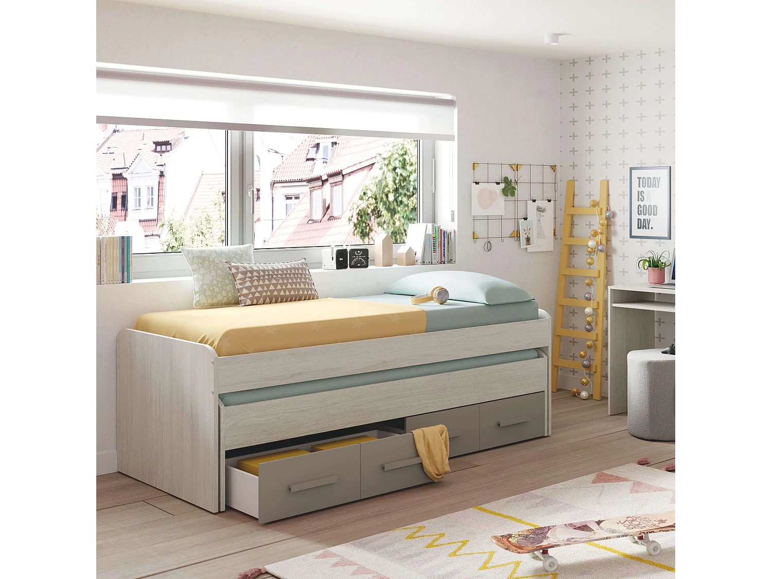 Cama de casal juvenil Ares Alpes Brancos - Basalto