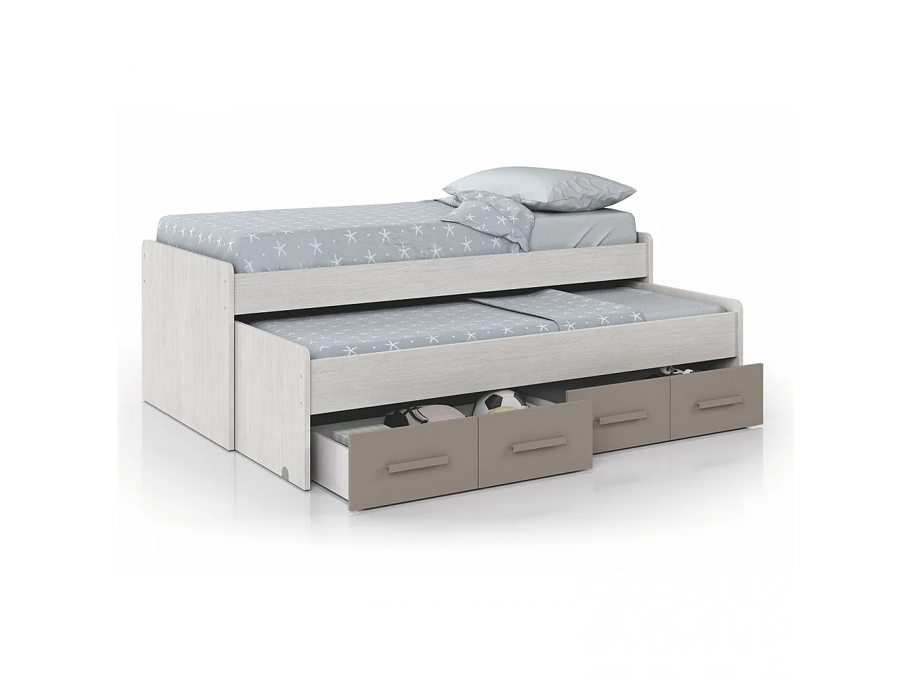 Cama de casal juvenil Ares Blanco Alpes - Basalto