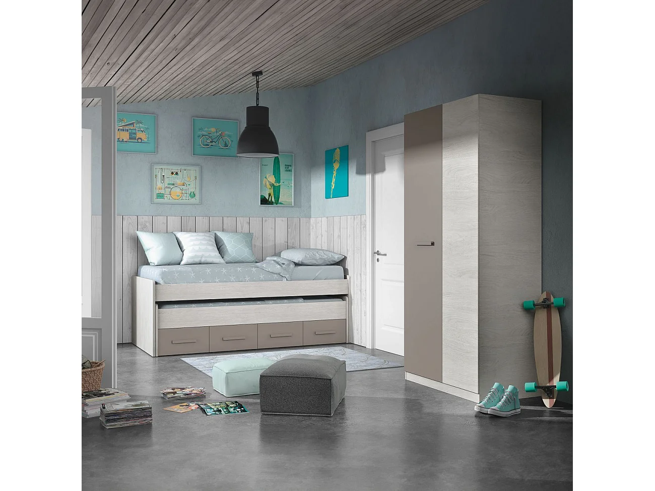 Cama de casal juvenil Ares Blanco Alpes - Basalto