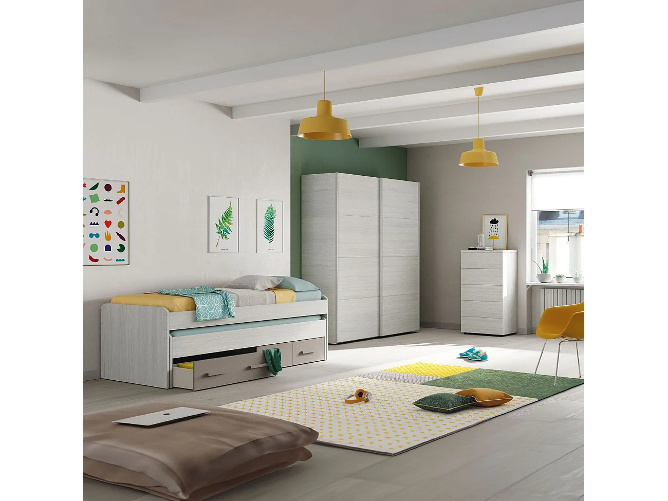 Cama de casal juvenil Ares Blanco Alpes - Basalto