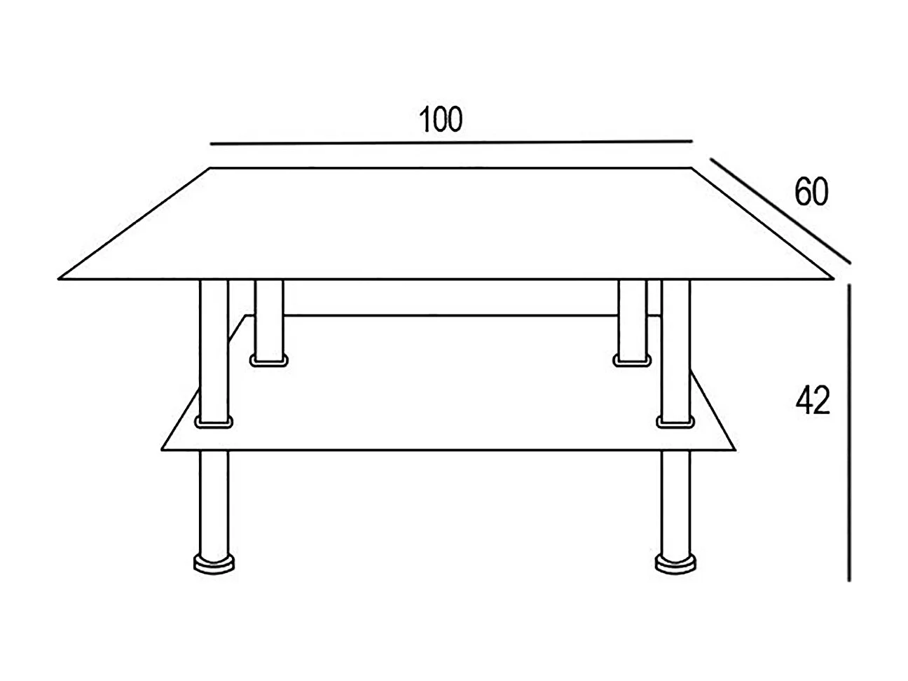 Table basse fixe avec plateau en verre trempé transparent avec bord noir et pieds en acier - Longueur 100 x Hauteur 42 x Profondeur 60 cm