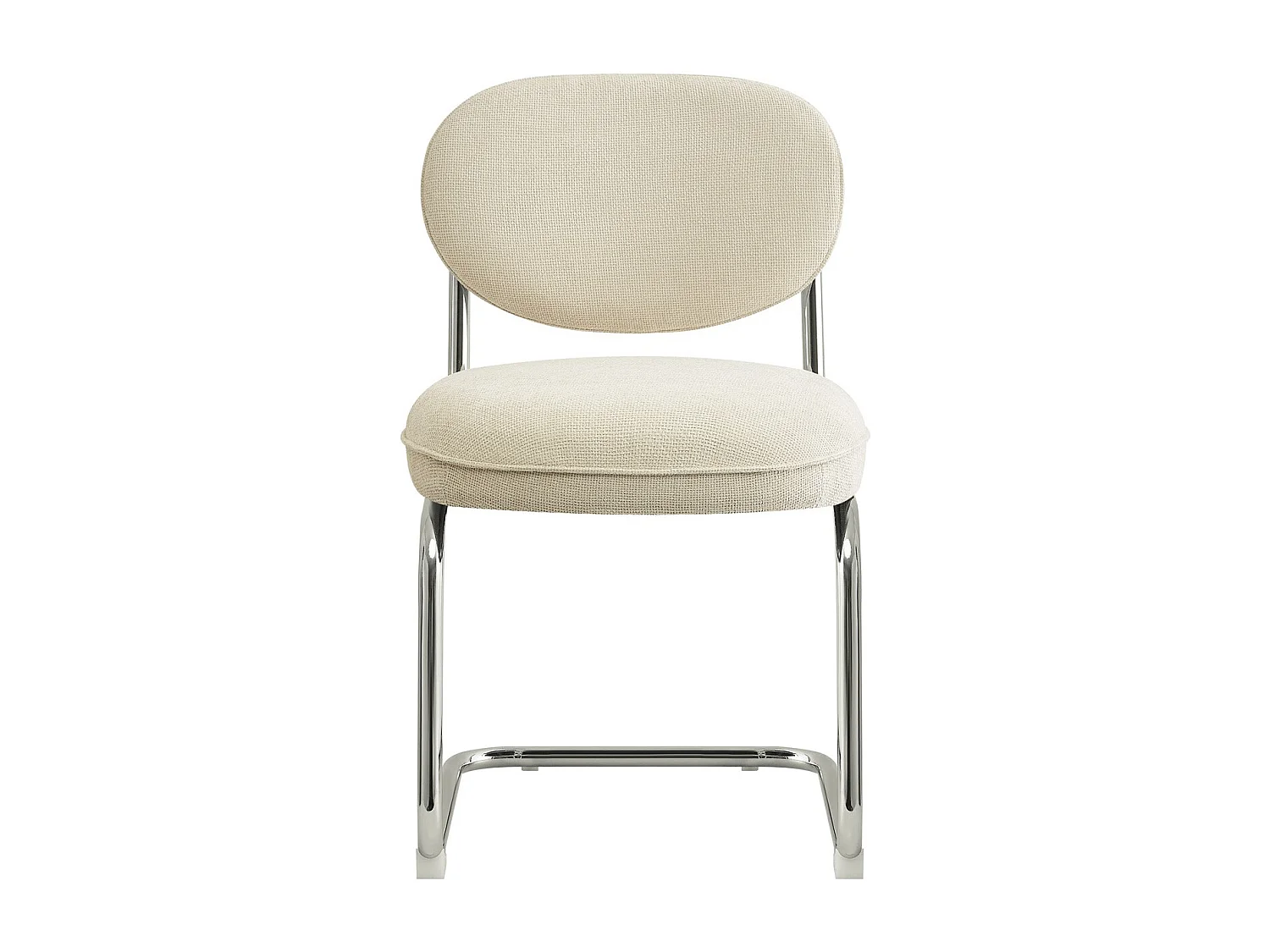 Lot de 2 chaises de salle à manger en tissu chenille beige, piètement chromé - Lou