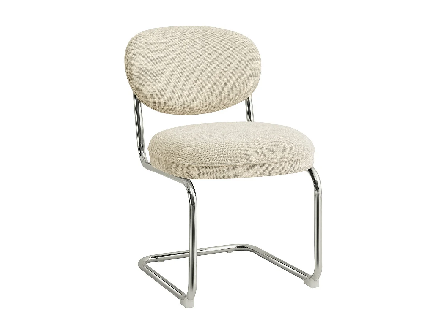 Lot de 2 chaises de salle à manger en tissu chenille beige, piètement chromé - Lou