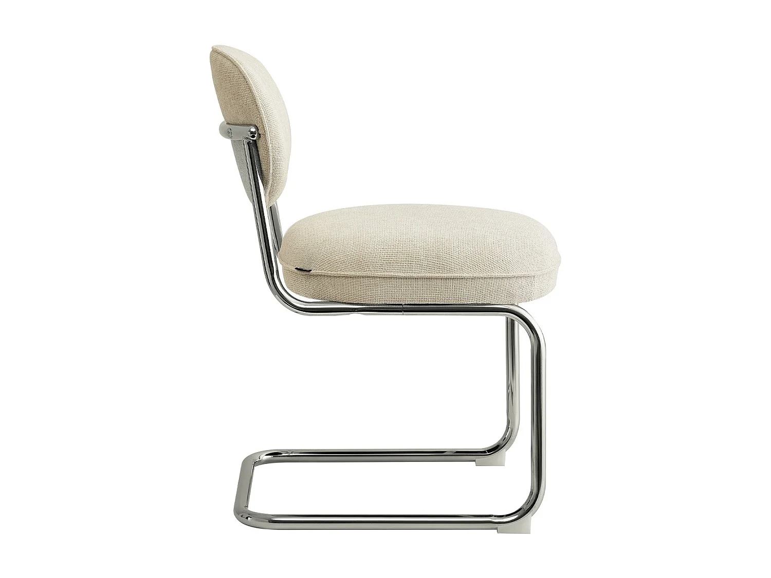 Lot de 2 chaises de salle à manger en tissu chenille beige, piètement chromé - Lou