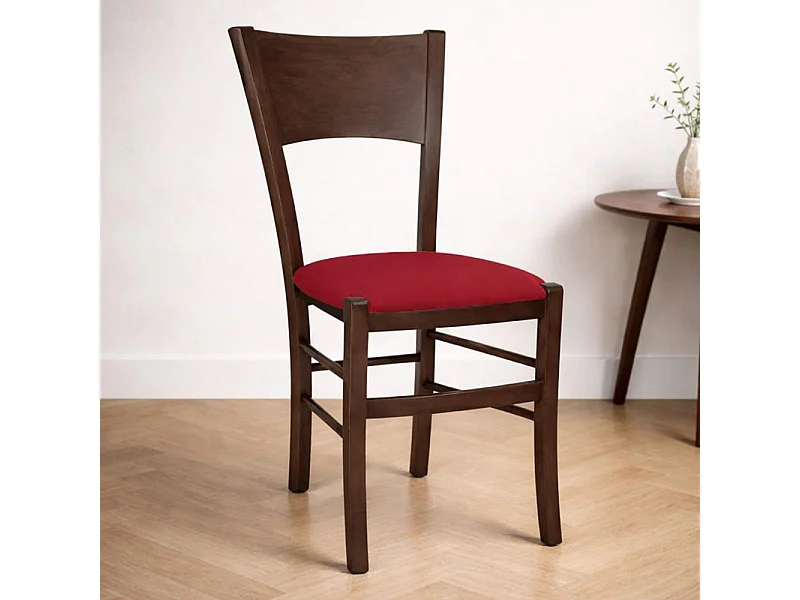 Chaise de salle à manger Lucy en noyer foncé avec assise rembourrée rouge