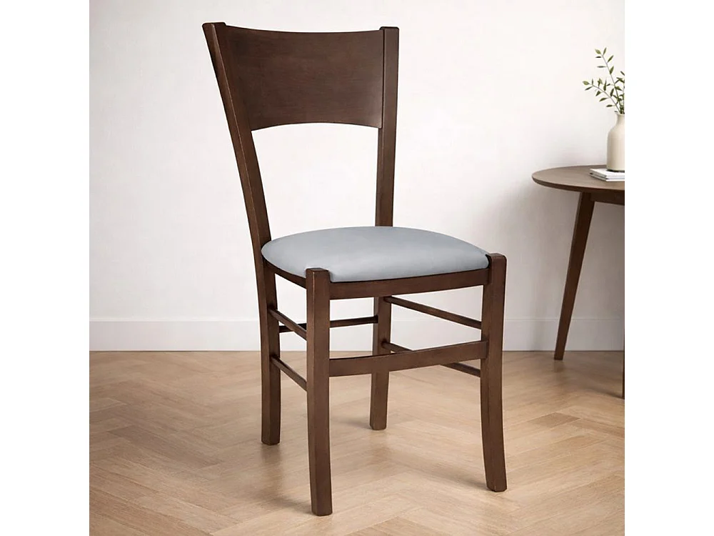 Chaise de salle à manger Lucy en noyer foncé avec assise rembourrée gris clair