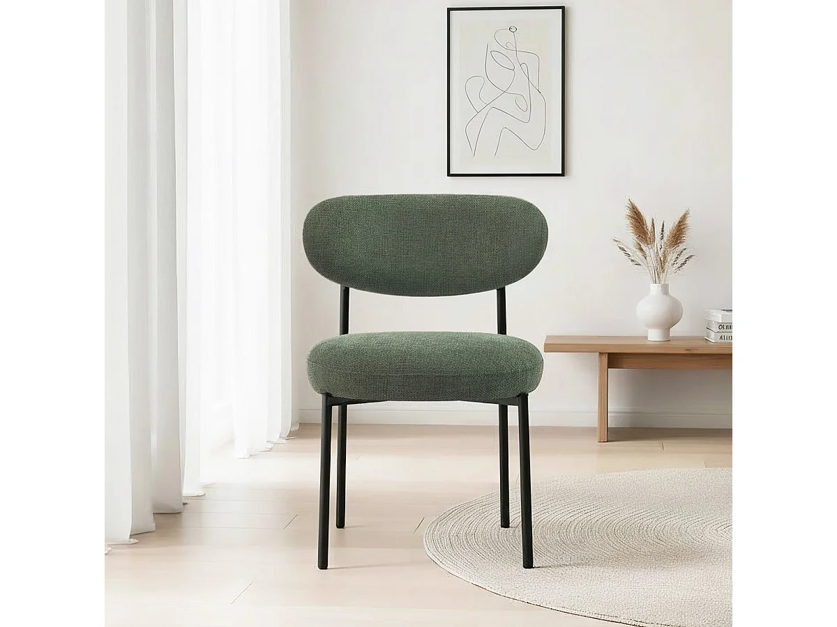 Lot de 2 chaises de salle à manger en tissu chenille vert - Orla
