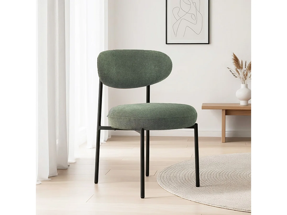 Lot de 2 chaises de salle à manger en tissu chenille vert - Orla