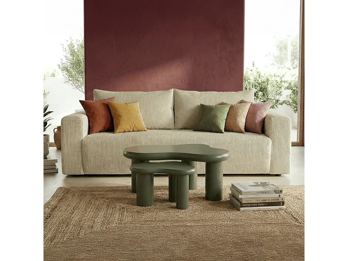 Canapé convertible 3 places en velours côtelé beige - Fjord