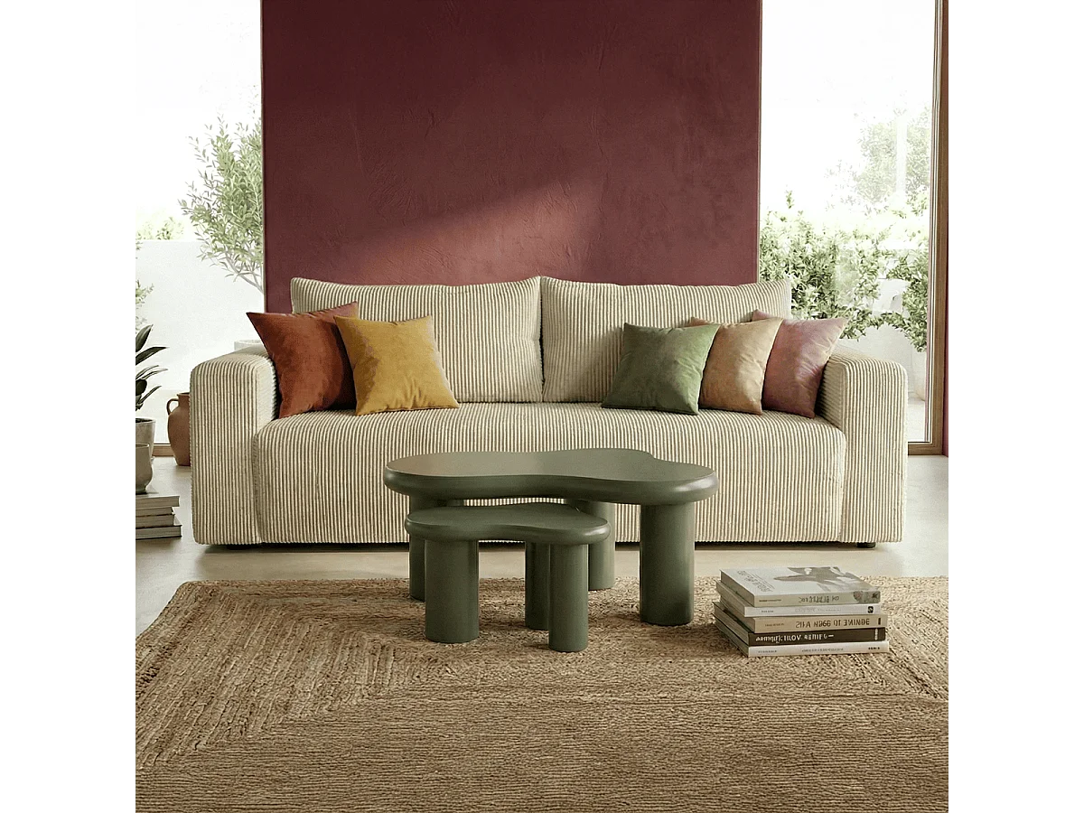 Canapé convertible 3 places en velours côtelé beige - Fjord