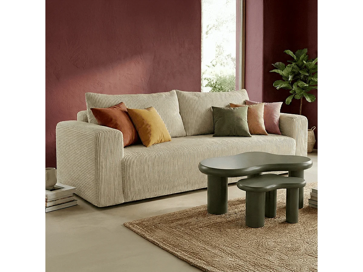 Canapé convertible 3 places en velours côtelé beige - Fjord