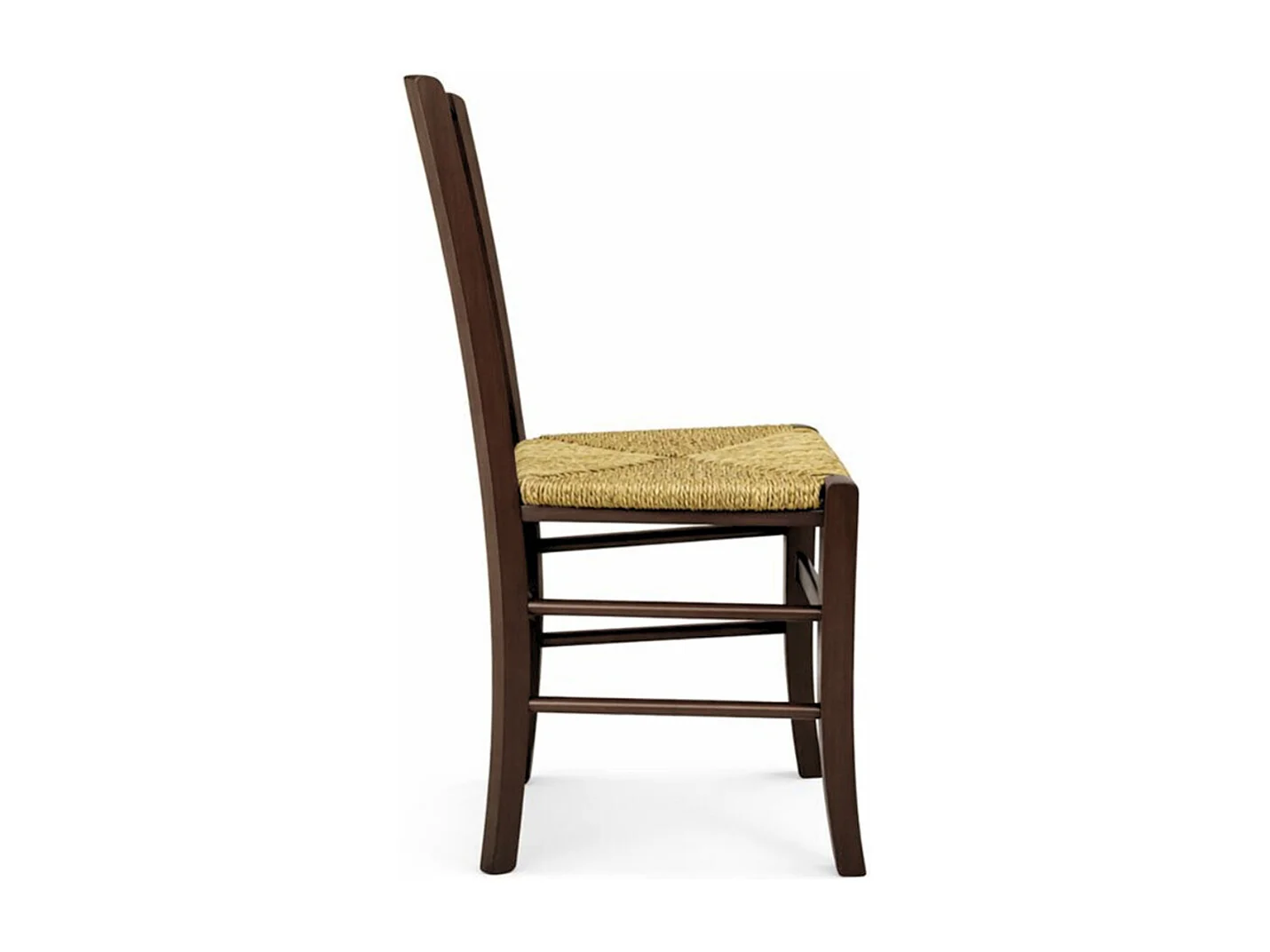 Sillas de comedor Lucy, juego de 2, en madera de nogal oscuro con asiento de paja.