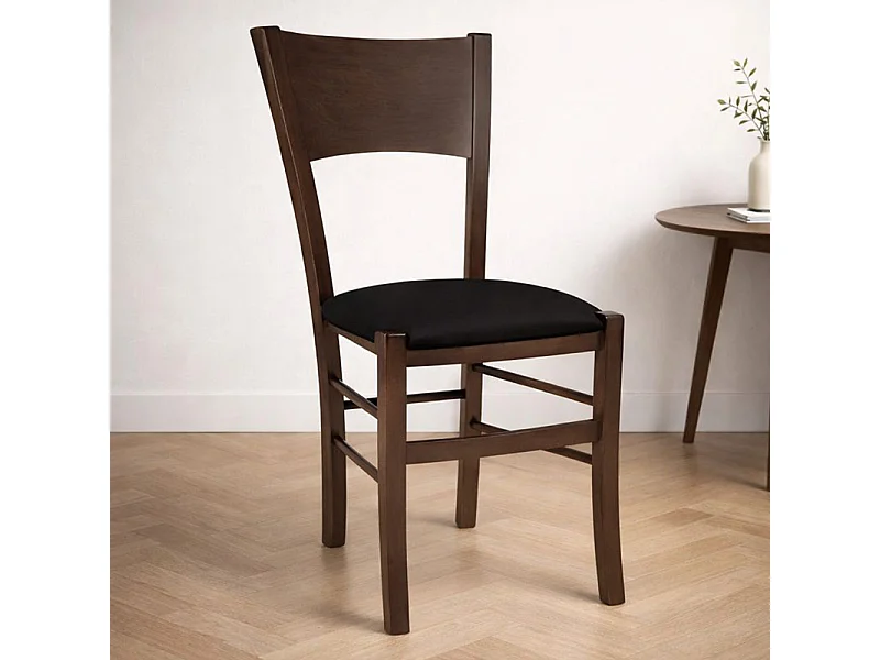 Chaise de salle à manger Lucy en noyer foncé avec assise rembourrée marron