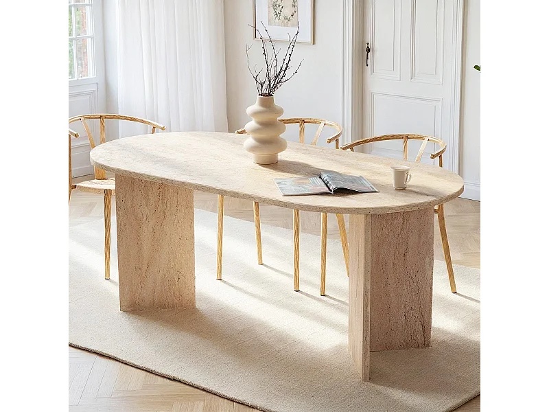 Table à manger ovale effet travertin 8 pers. 180 cm - Suna