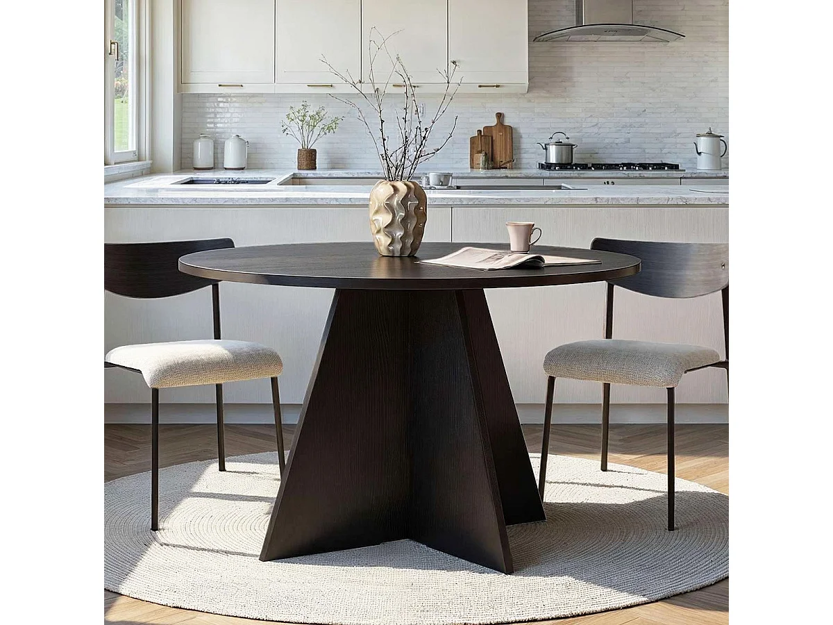 Table à manger ronde effet bois noir 5 à 6 pers. Ø120 cm - Norae